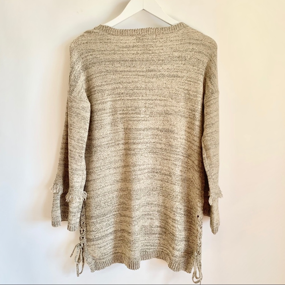 NWT KNOX ROSE Fringe Boho Taupe Sweater - Picture 3 of 10